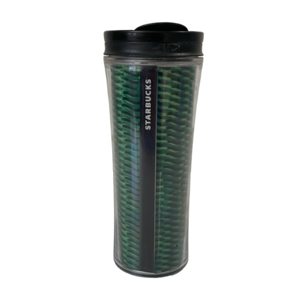 Starbucks 2011 green and black‎ holographic plastic travel coffee mug.